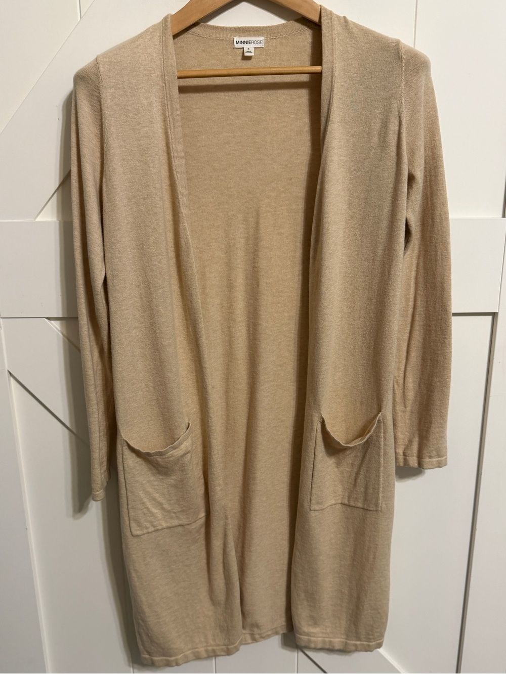 Minnie Rose Women’s Small Open-Front Longline Duster Cardigan Cashmere Cotton Bl